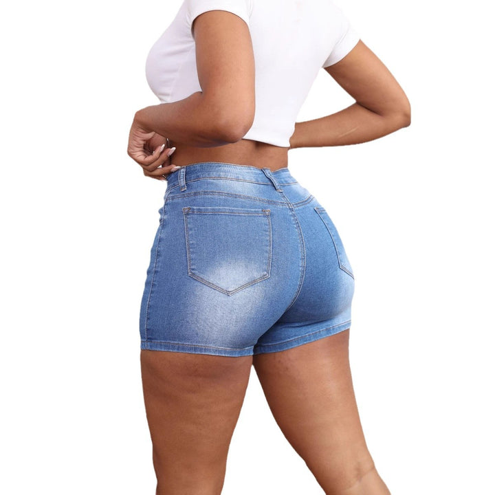 Dame High-Waist Denim-Shorts med tætsiddende pasform og klassiske lommer Stilla