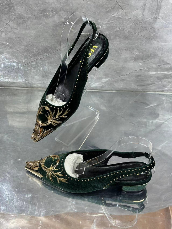 Dame elegante Slingback-flade med dekoreret design Stilla