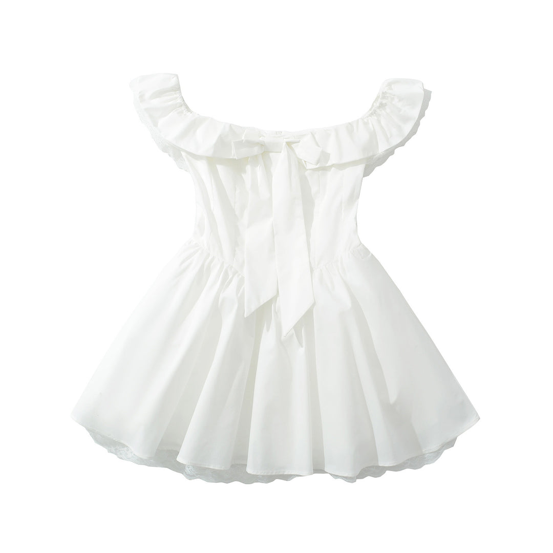 Femme Off-Shoulder Ruffle Mini Kjole med Sløjfedetalje Stilla