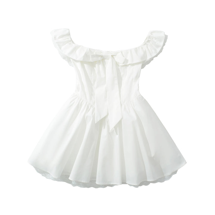 Femme Off-Shoulder Ruffle Mini Kjole med Sløjfedetalje Stilla