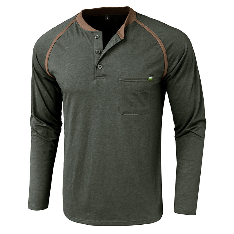 Herrernes langærmede Henley-shirt med moderigtige kontrastsømme og brystlomme Stilla