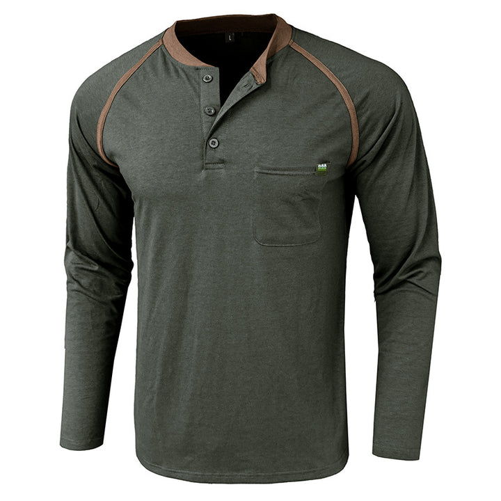 Herrernes langærmede Henley-shirt med moderigtige kontrastsømme og brystlomme Stilla