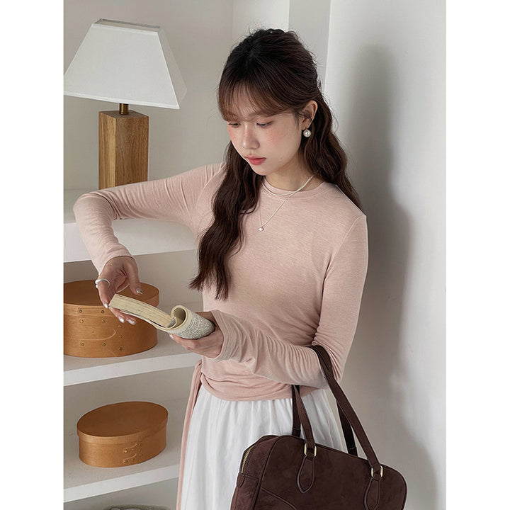 Dame Longsleeve Shirt med elegant rund halsudskæring og figursyet snit Stilla