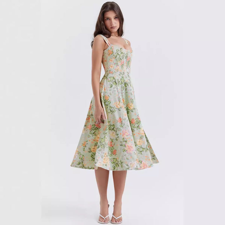 Dame maxi kjole med off-shoulder design og blomsterprint Skovae