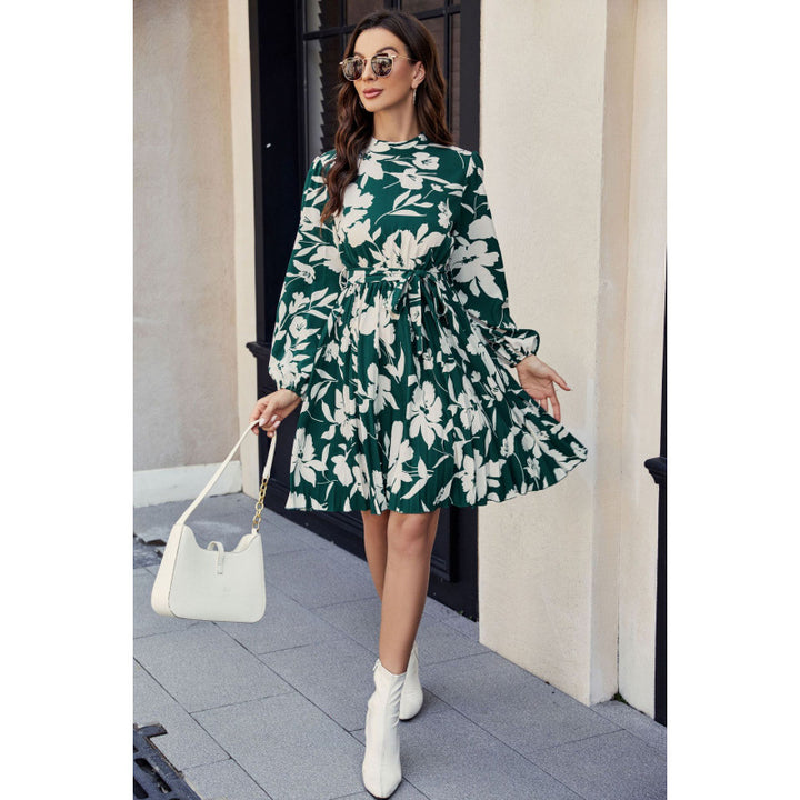 Dame Floral Print A-Linien Kjole med Bælte talje Stilla
