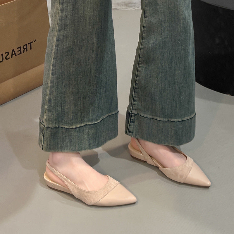 Dame Slingback-flats med spids tåparti lavet af blødt ruskind og blank overflade Stilla