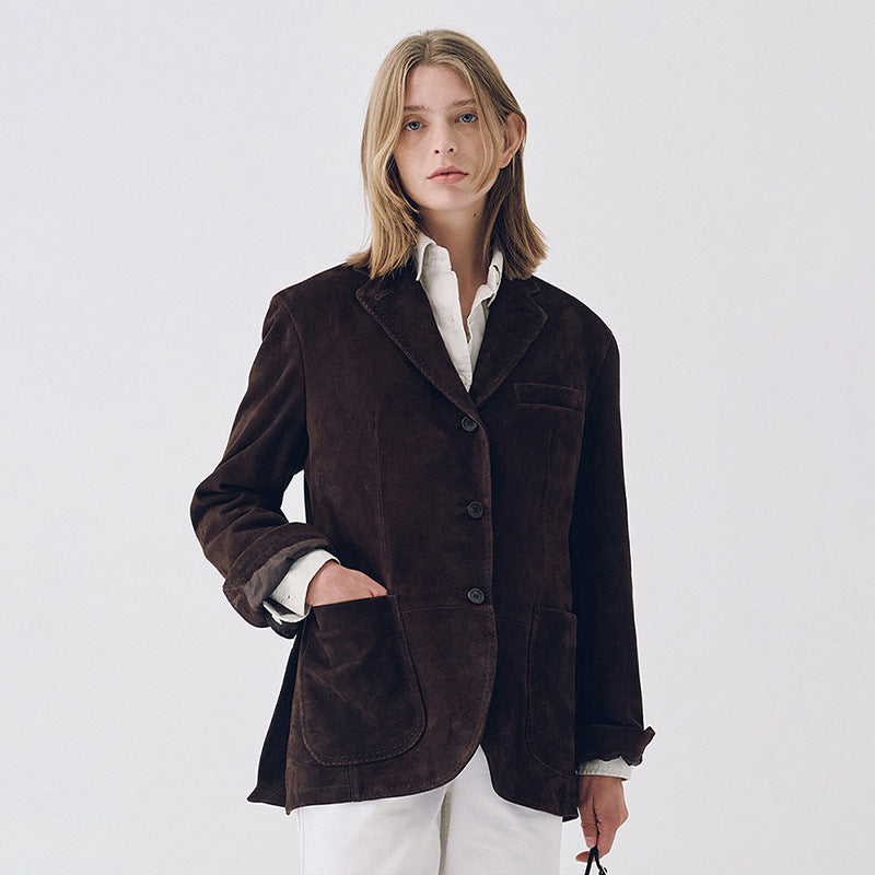 Kvinder Elegant Suede Blazer med Praktiske Lommer Stilla