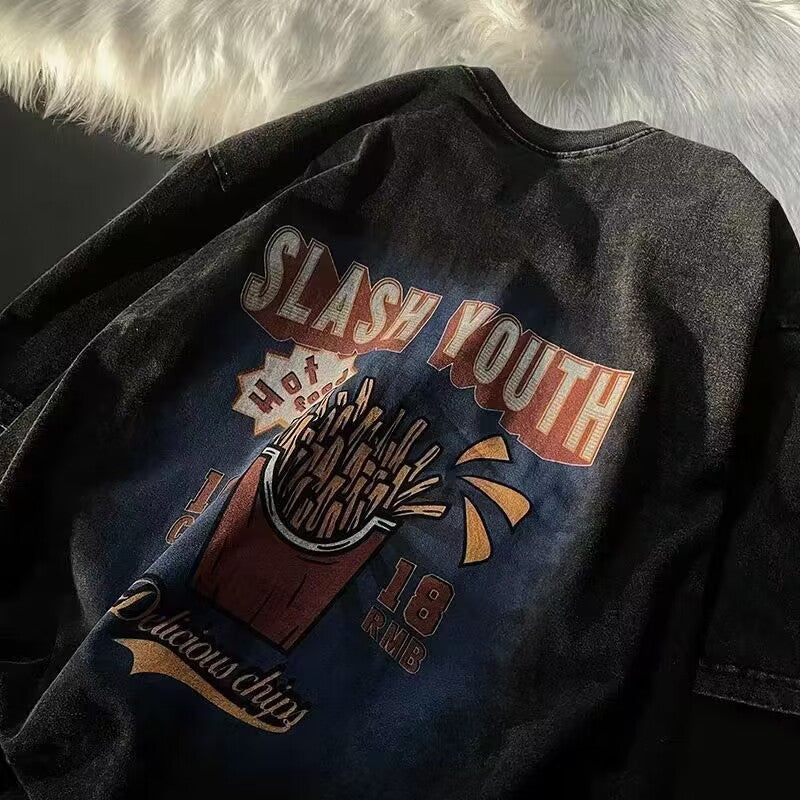Dame afslappet T-shirt med nostalgi Fastfood-print og oversize skæring Stilla