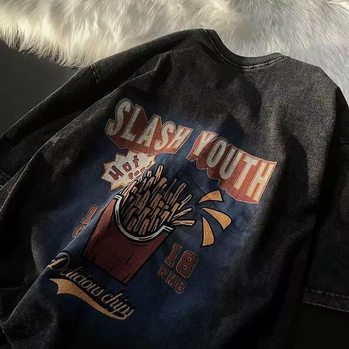 Dame afslappet T-shirt med nostalgi Fastfood-print og oversize skæring Stilla