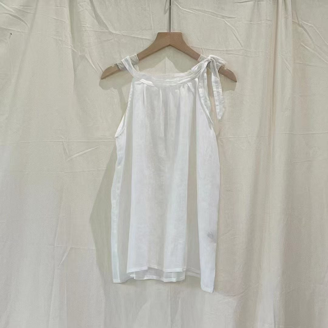 Femme Elegante ærmeløs bluse med sløjfedetalje Stilla