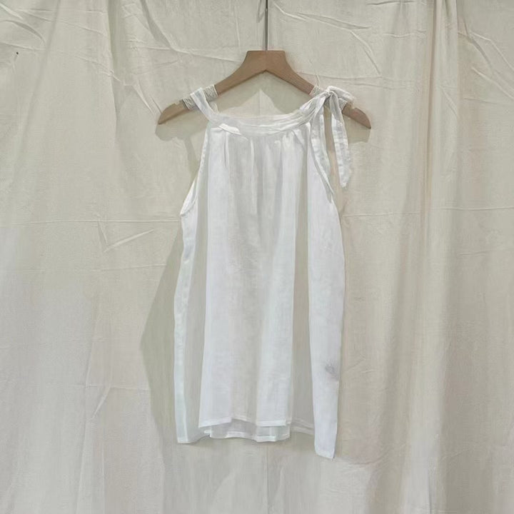 Femme Elegante ærmeløs bluse med sløjfedetalje Stilla