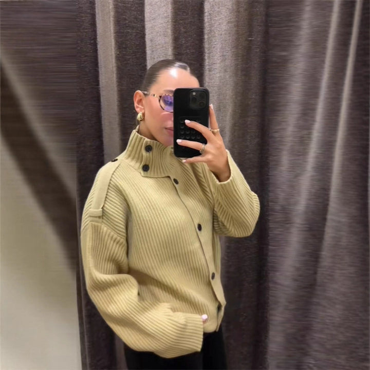 Dame oversized cardigan med høj krave Stilla