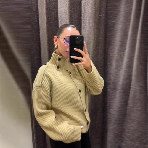 Dame oversized cardigan med høj krave Stilla