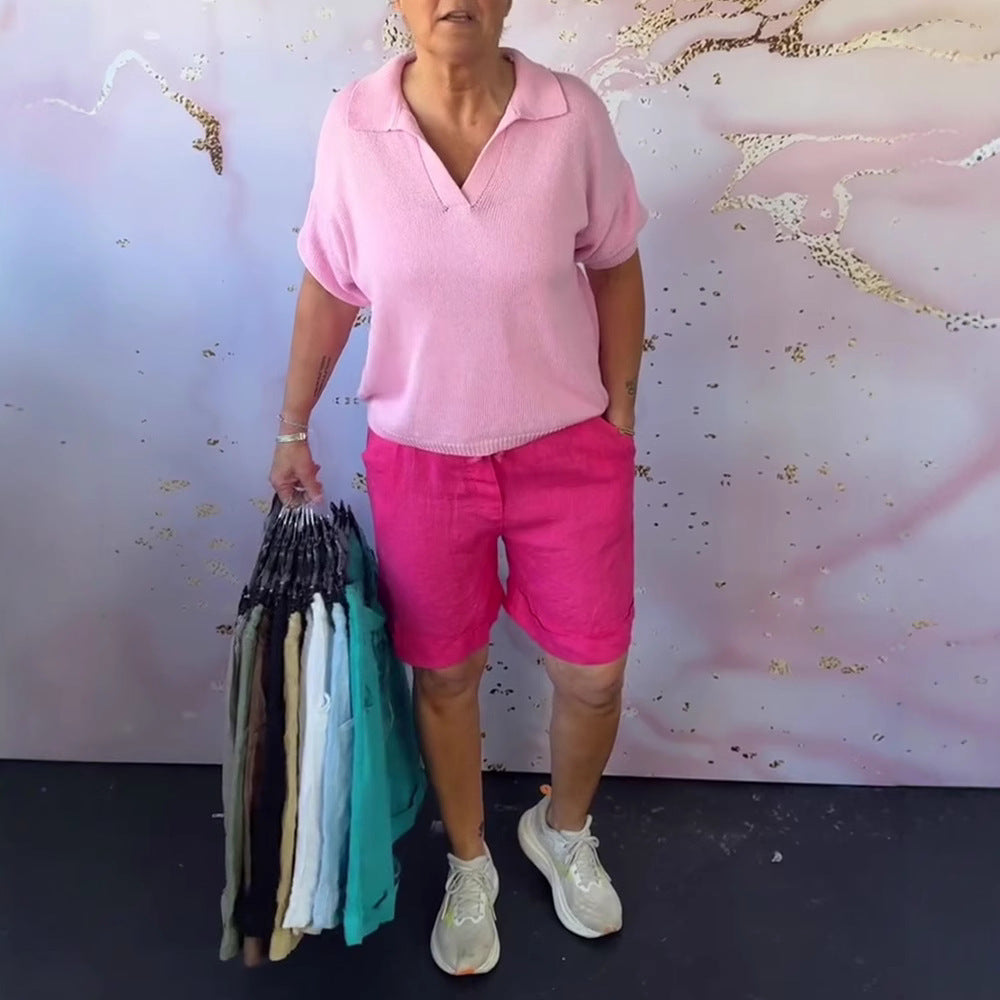Dame i Leinenmix-Relaxshorts med elastisk komfortliv og sidelommer Skovae