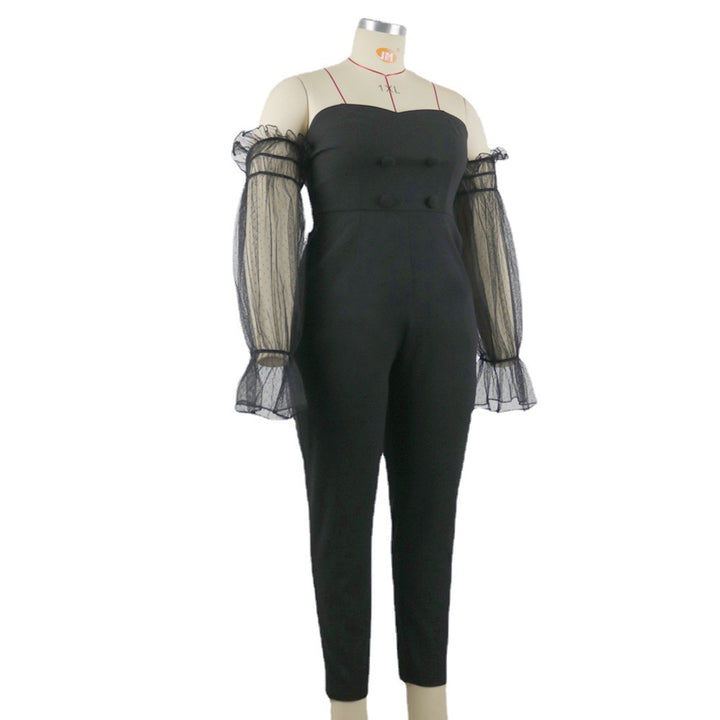 Dame elegant jumpsuit med transparente pufærmer Skovae