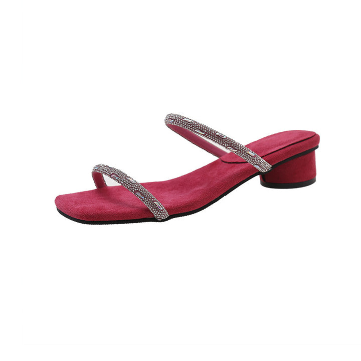 Femme Elegante Strappy Slide Sandaler med Rhinestone Accenter Stilla