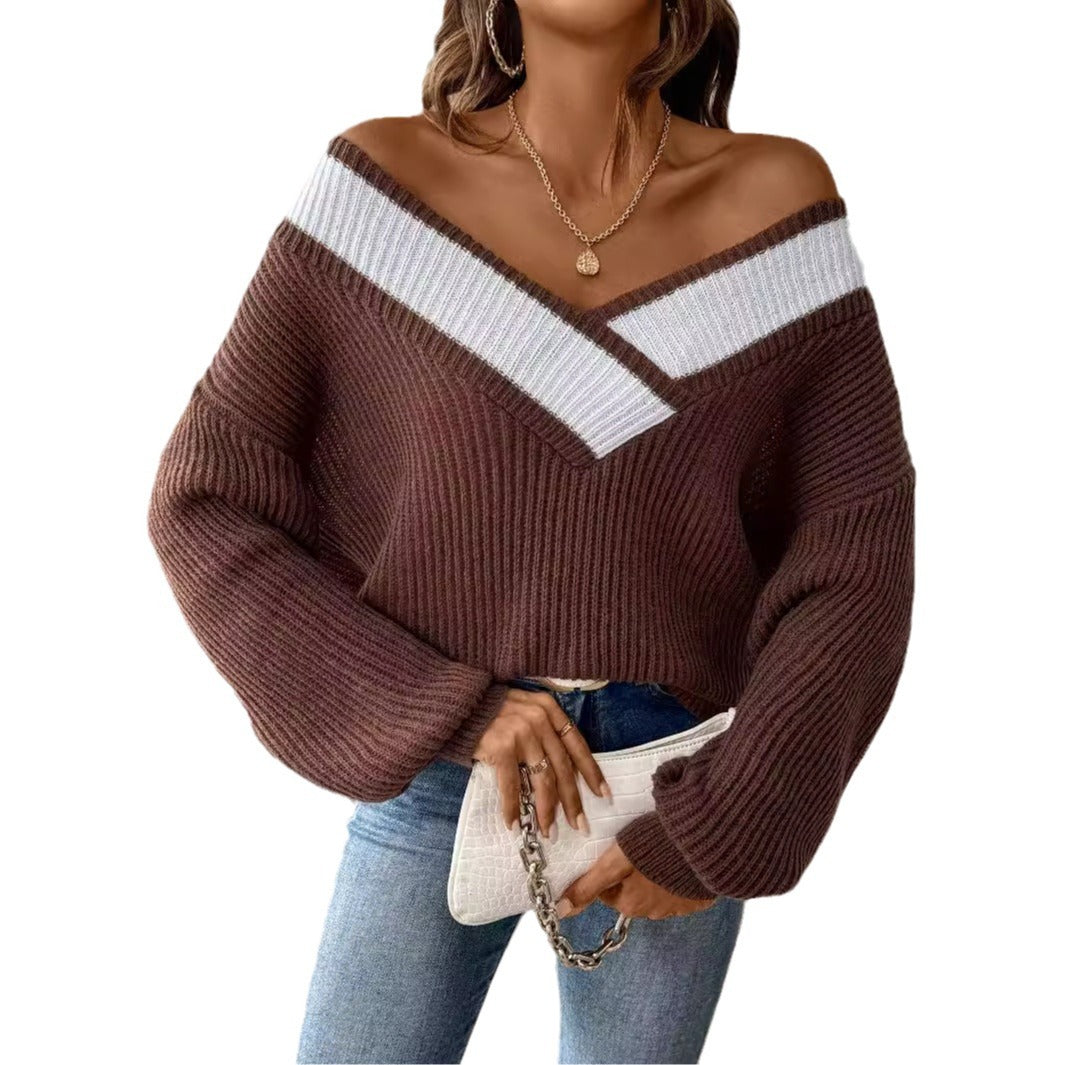 Dame sweater med moderne V-udskæring og ribstruktur Stilla