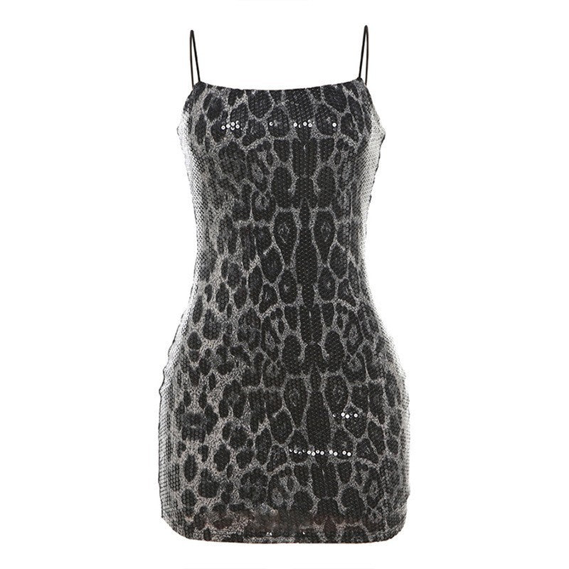 Damer Elegant Leopardskind Kjole med Glittersten Skovae