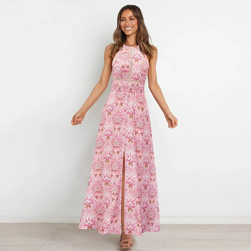 Dame Maxi-kjole med blomsterprint og elegant slidse Stilla