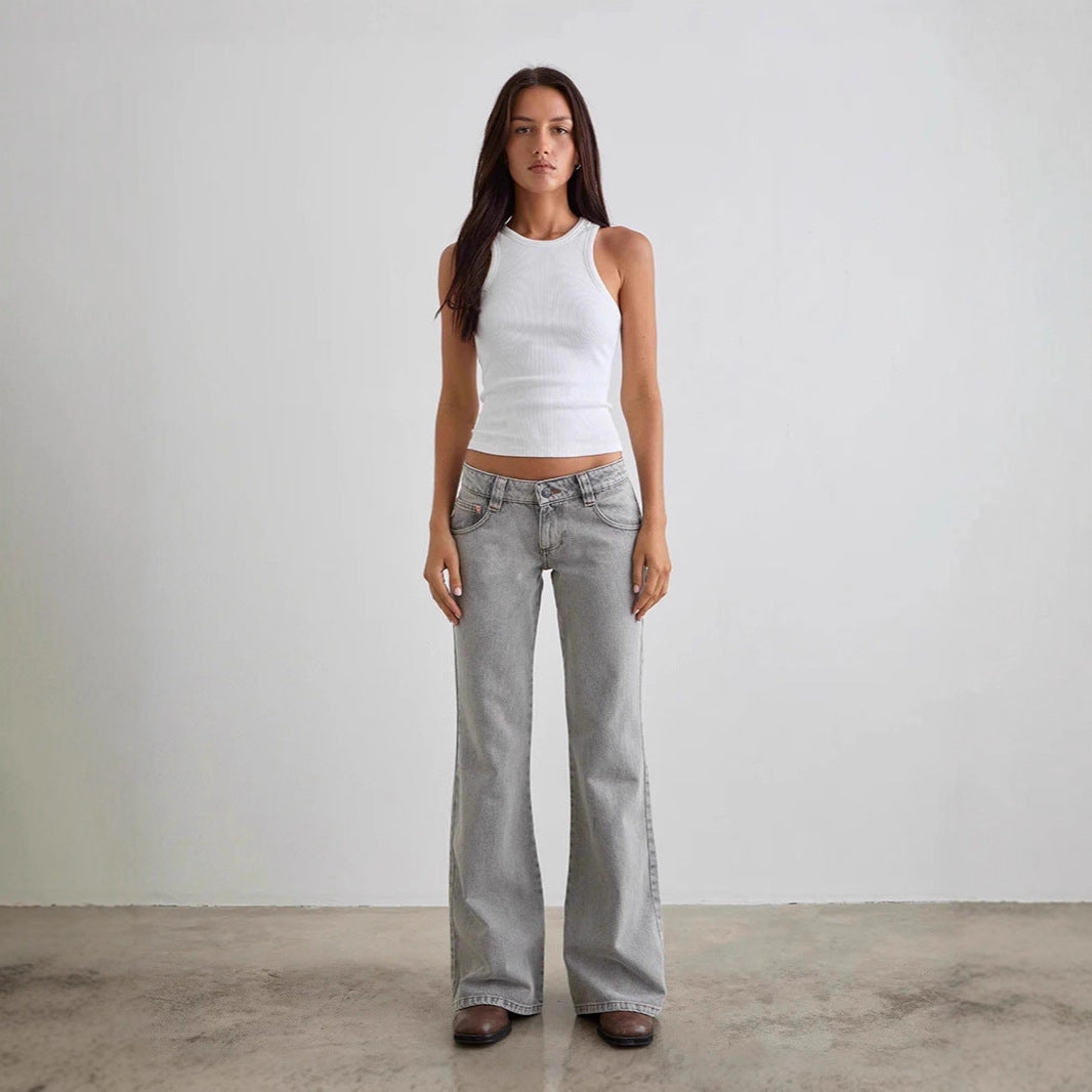 Dame bootcut jeansbukser med høj talje og moderne snit Skovae