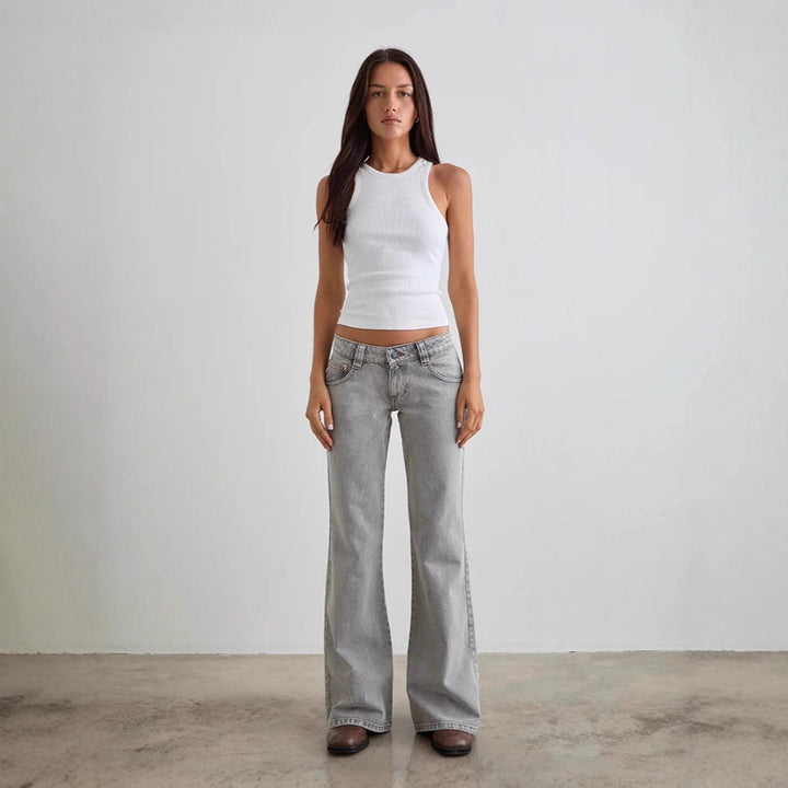 Dame bootcut jeansbukser med høj talje og moderne snit Skovae