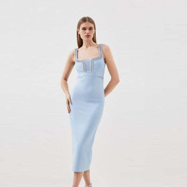 Dame Figurtilpasset Midi-Kjole med dekorative detaljer og elegant Bustier-udskæring Stilla