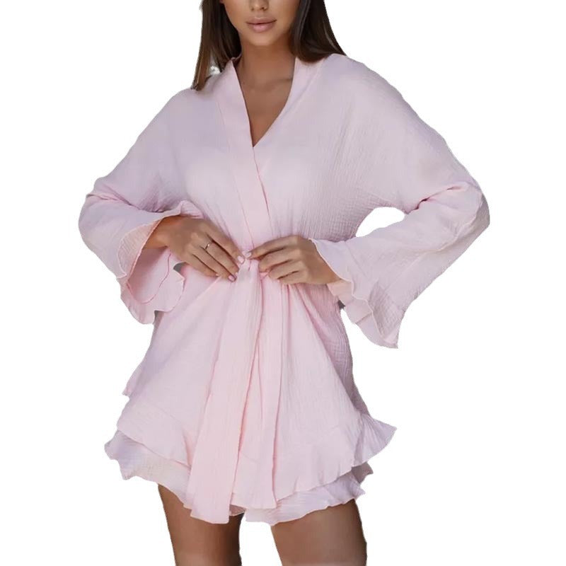 Dame luftig Kimono med volangdetaljer og kort overdel Stilla