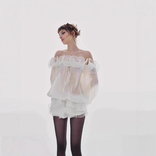Dame lette bluse med volantsdetaljer Skovae