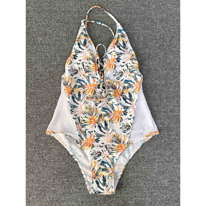 Damer Cut-Out Badedragt med blomstermotiv og justerbare bånd Skovae