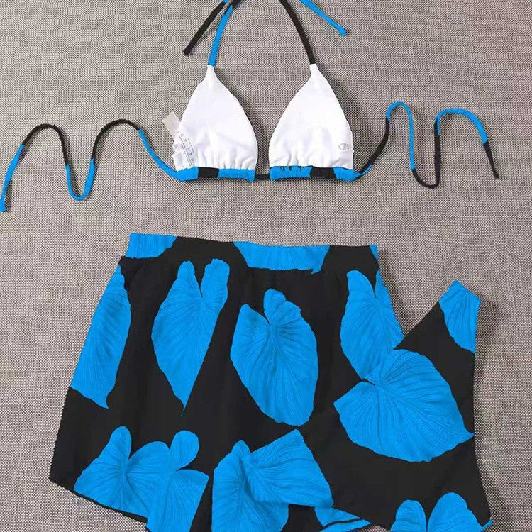Dame bikini-sæt med afslappet nederdel og legende tropisk bladmønster Skovae