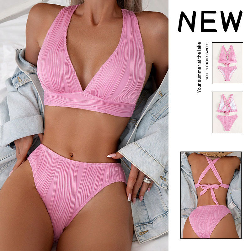 Dame Høj-tailet Bikini-sæt med elegant ribbet struktur Skovae