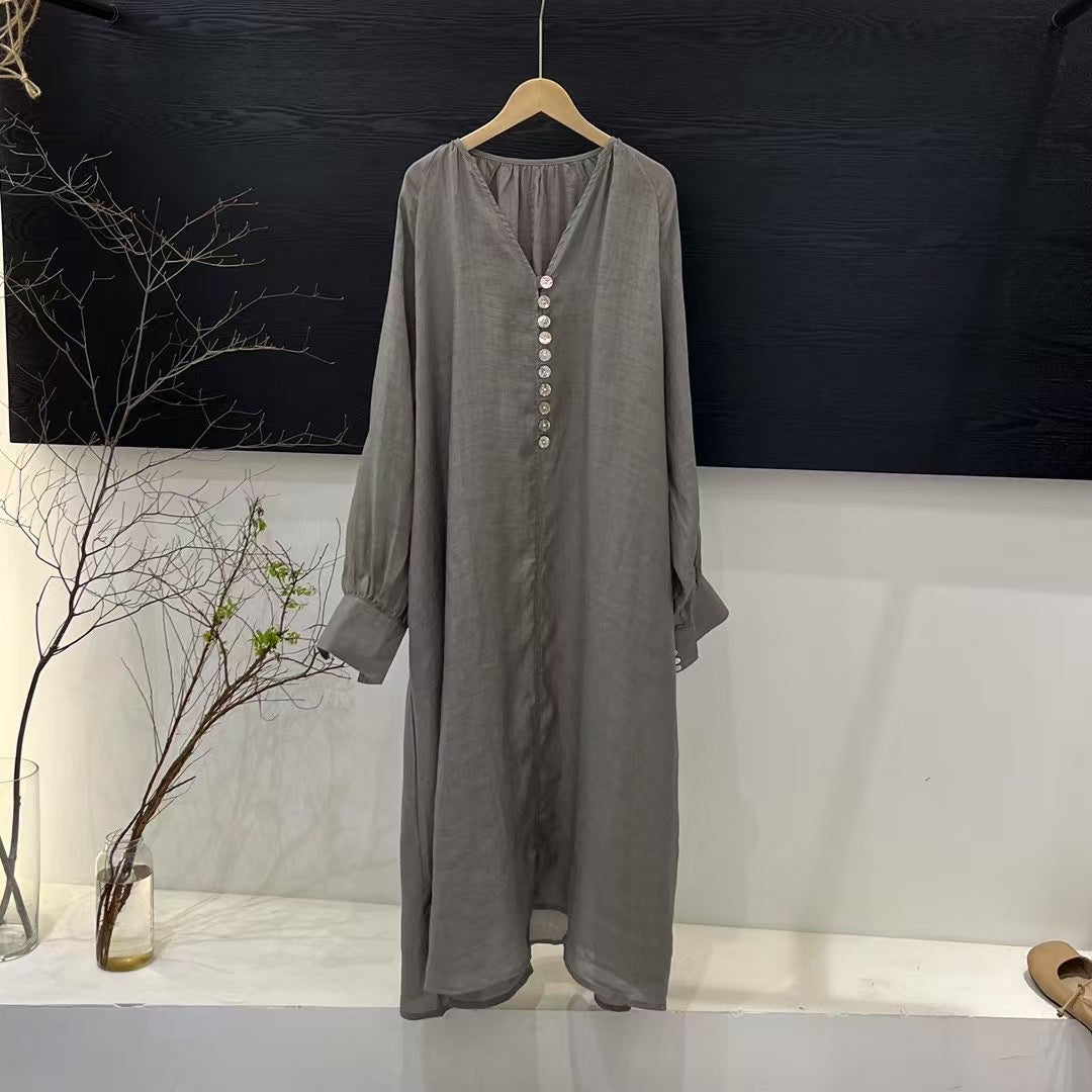 Femme Elegante Lange Knaplist Tunika Kjole Stilla