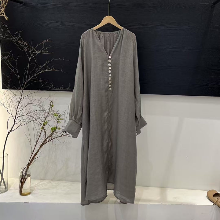 Femme Elegante Lange Knaplist Tunika Kjole Stilla