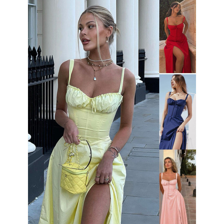 Femme Elegantes Maxi-kjole med flæse-top Stilla