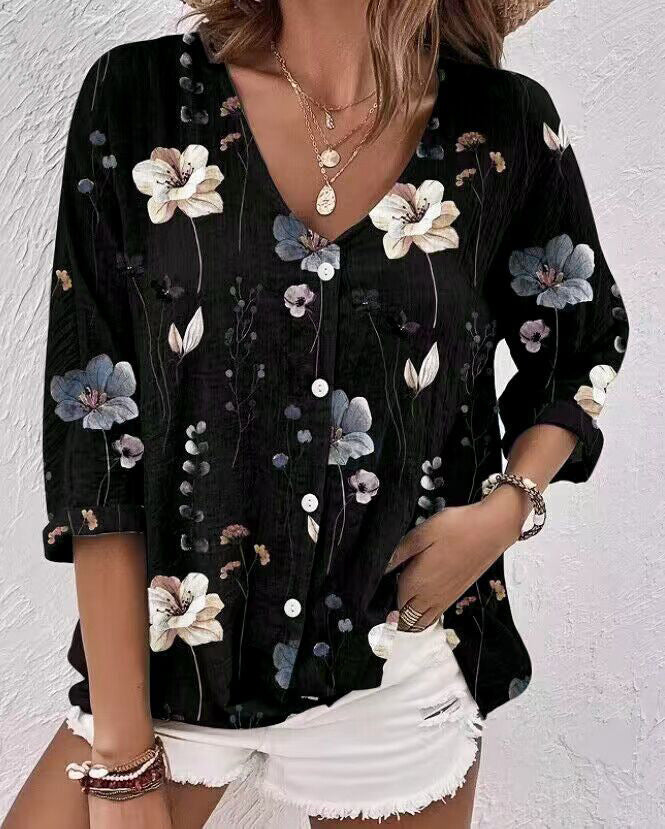 Damer bomuldsbluse med blomsterprint Stilla