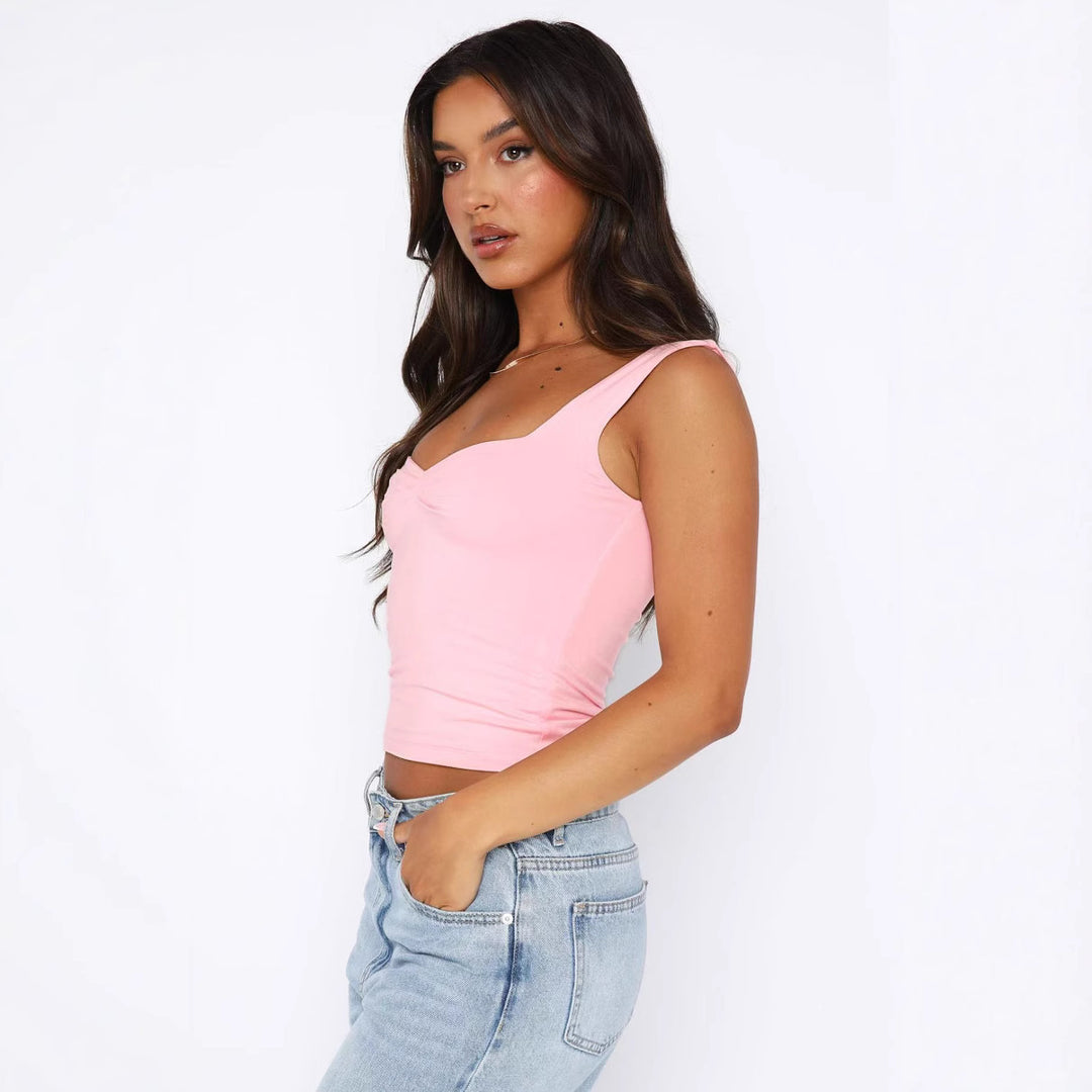 Dame figursyet Crop-Top med brede stropper og V-hals Skovae