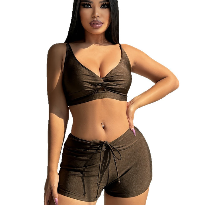Dame Sporty Bikini-sæt med knyttet top og shorts Stilla