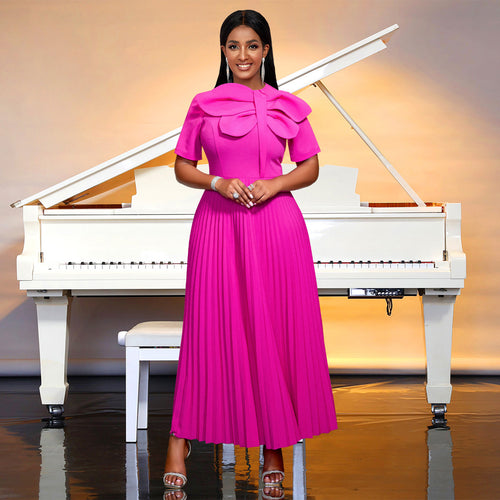 Dame Elegant Midi kjole med voluminøs sløjfeaccent Skovae