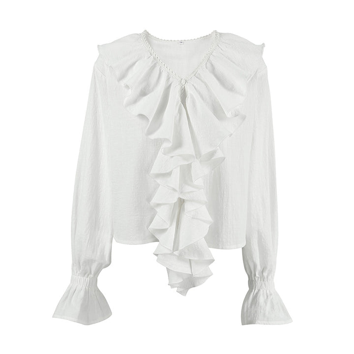 Dame rynket bluse med voluminøse ærmer og elegant afslutning Stilla