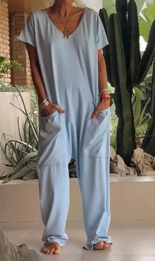 Dame Lässig Jumpsuit med praktiske lommer og V-hals Stilla