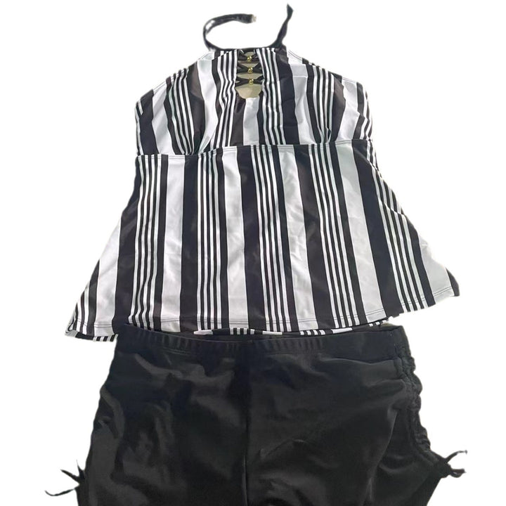 Dame Tankini-overdel med fashionable stribemønster og elegante knapdetaljer Stilla