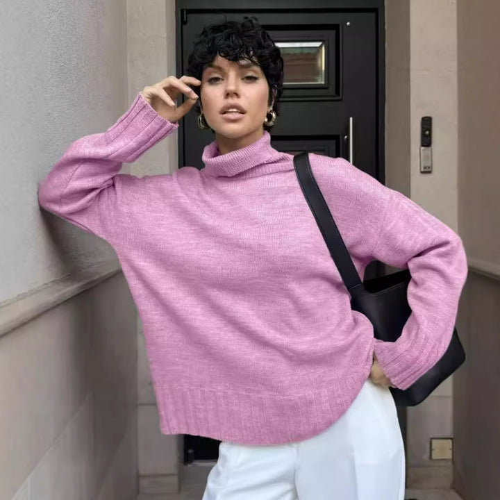 Dame Oversized Strikpullover med høj krave og sidelæringer Stilla