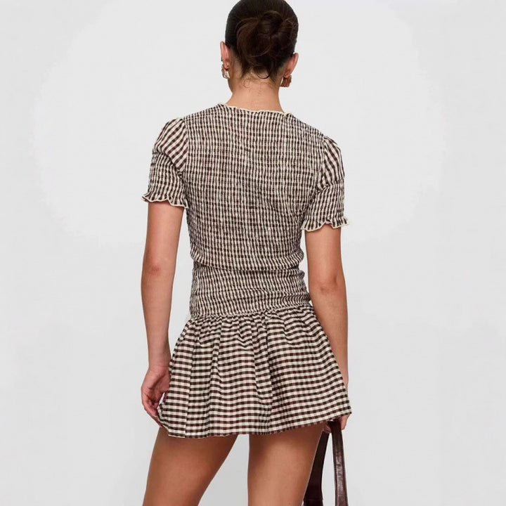 Dame Gingham Peplum Mini Kjole Stilla