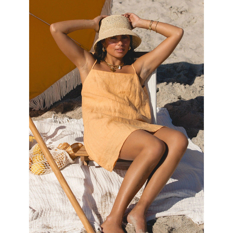 Damen Leichtes Sommerkleid mit Spaghetti-Trägern und fließendem Schnitt Skovae