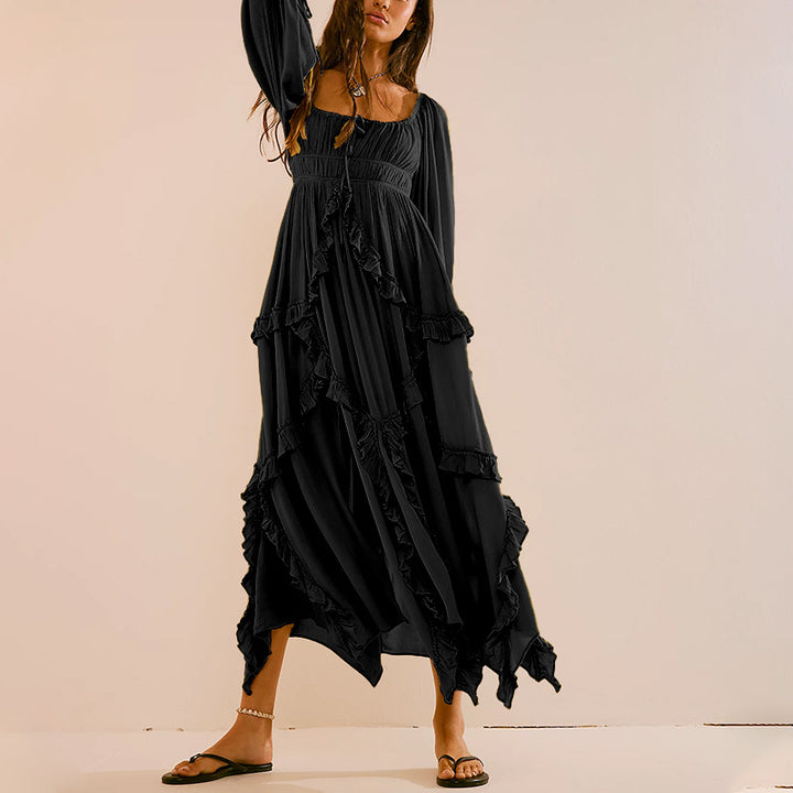 Dame Maxikjole med afslappet Boho-stil og voluminøse flæsedetaljer Stilla