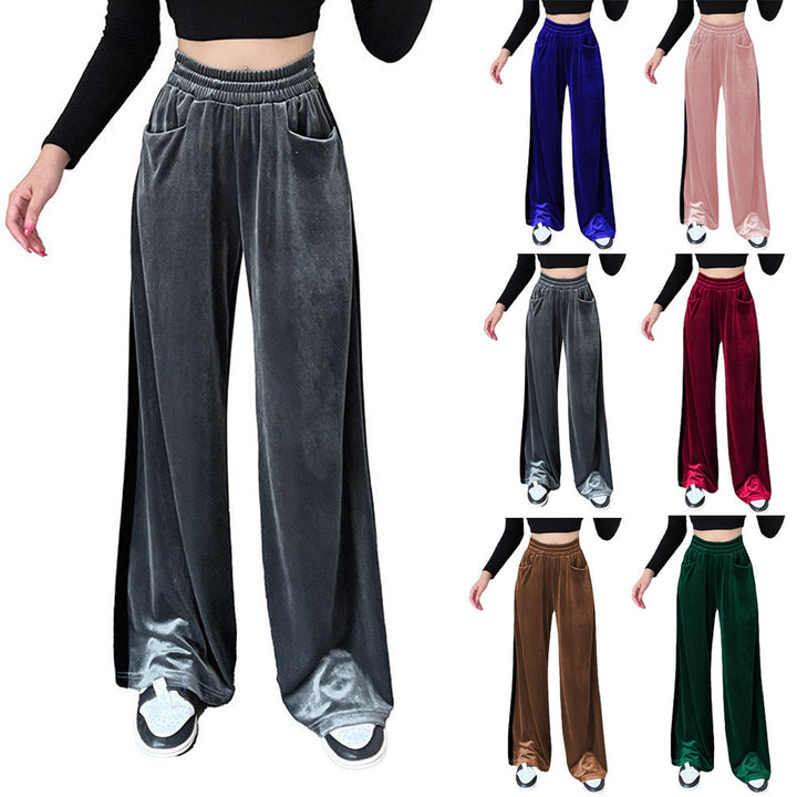 Dame Elegant Wide-Leg-Bukser i Velvet med elastisk Talje Stilla