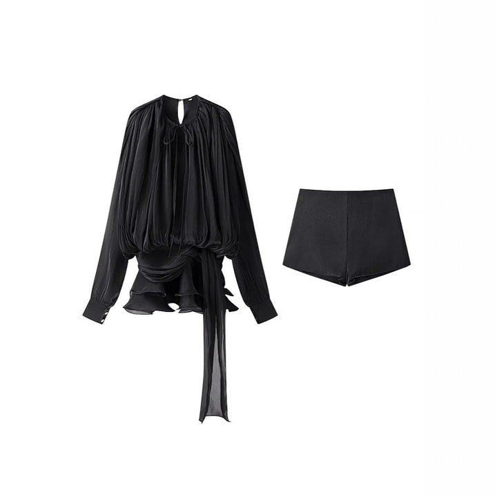 Dame sæt bestående af flydende bluse skjorte og shorts Stilla