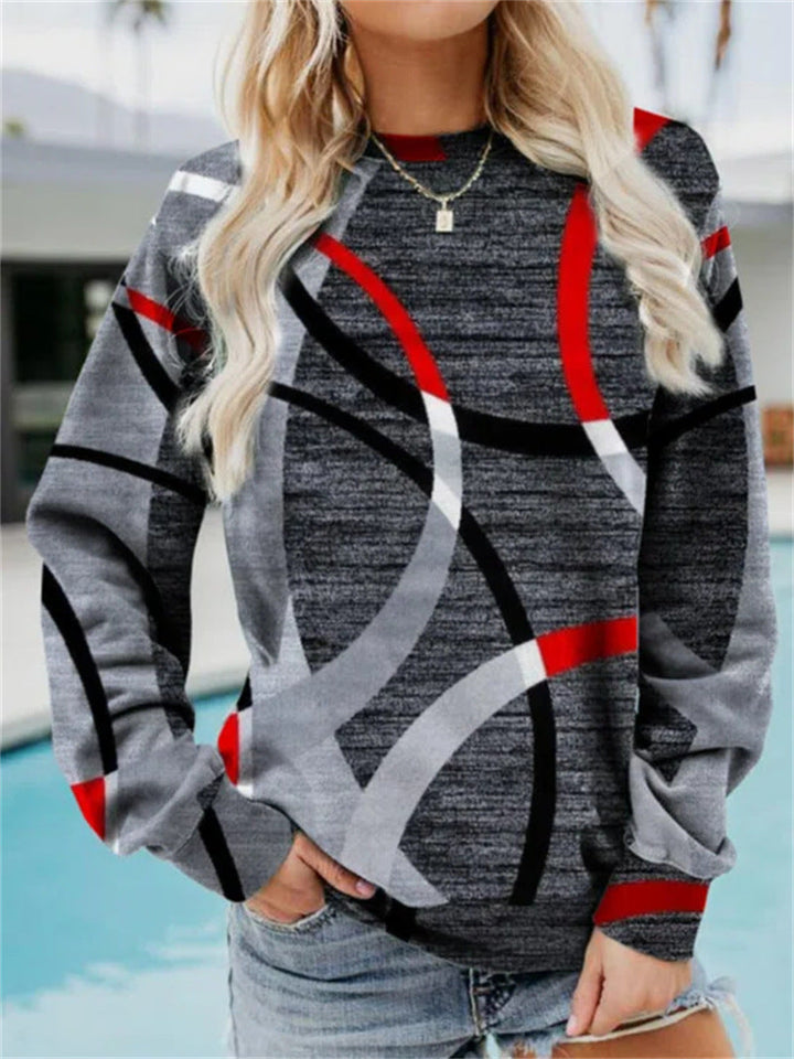 Stilla | Afslappet Grafisk Langærmet Rundhalsæt Sweatshirt