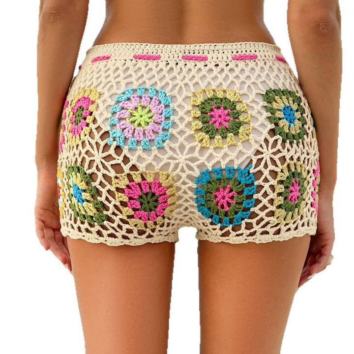 Dame hækle shorts med farverigt blomsterdesign og justerbar snor Skovae