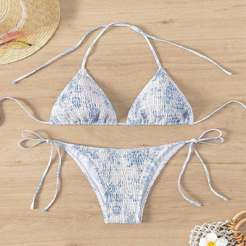 Kvinders trekant bikini med legende blomsterdesign og justerbare bindebånd Skovae